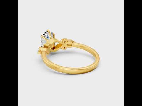 1.78 Ct Oval Marquise Round Lab Grown Diamond Solitaire Ring With Accents In 9K 14K 18K Yellow White Rose Gold Or 950 Platinum. Ethical Luxury Engagement Ring With Unique Sparkle.