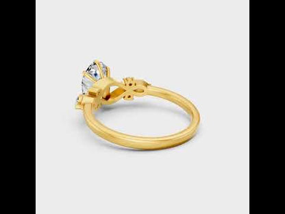 1.78 Ct Oval Marquise Round Lab Grown Diamond Solitaire Ring With Accents In 9K 14K 18K Yellow White Rose Gold Or 950 Platinum. Ethical Luxury Engagement Ring With Unique Sparkle.