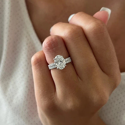 2.40 Carat Oval Diamond Ring Set Lab Grown IGI 14k White Gold VVS E F Size 5.5