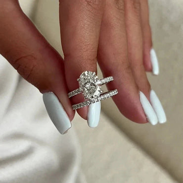 2.40 Carat Oval Diamond Ring Set Lab Grown IGI 14k White Gold VVS E F Size 5.5