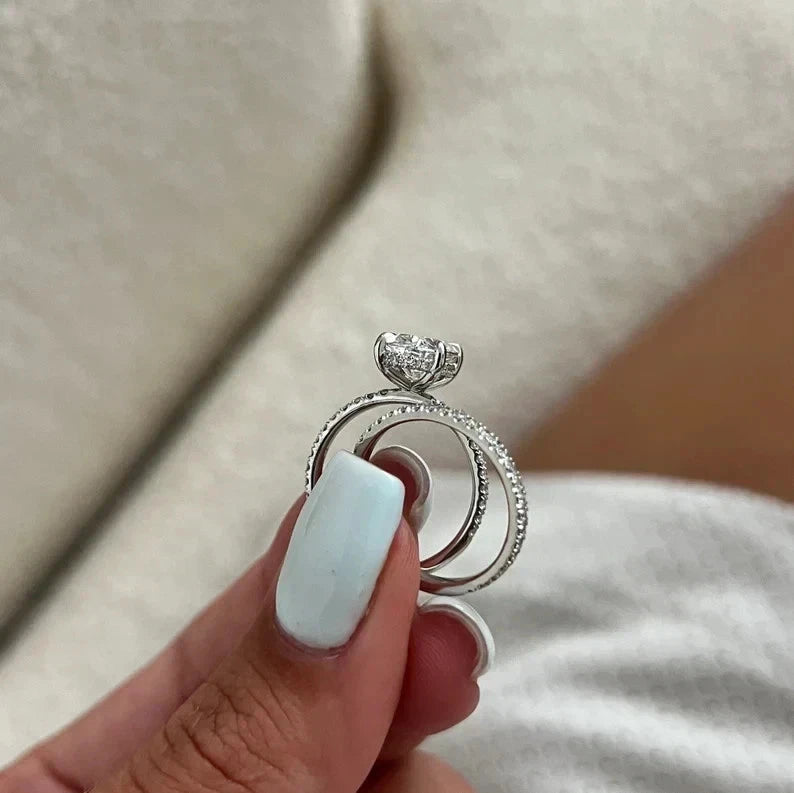 2.40 Carat Oval Diamond Ring Set Lab Grown IGI 14k White Gold VVS E F Size 5.5