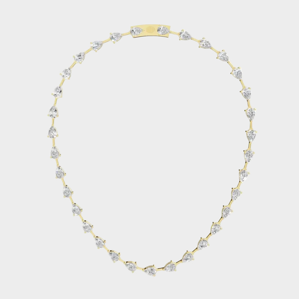 Certified Lab-Grown Pear Cut Diamond Tennis Necklace Crafted In Hallmark 14K Yellow Gold