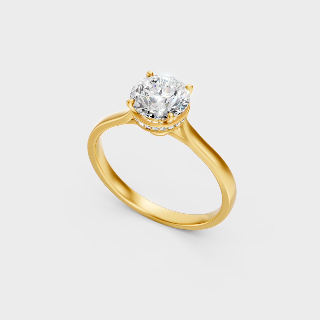 Sustainable Yellow Gold Ring With Igi Certified Round-Cut Lab-Grown Diamonds And Secret Halo