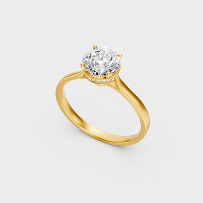 Sustainable Yellow Gold Ring With Igi Certified Round-Cut Lab-Grown Diamonds And Secret Halo