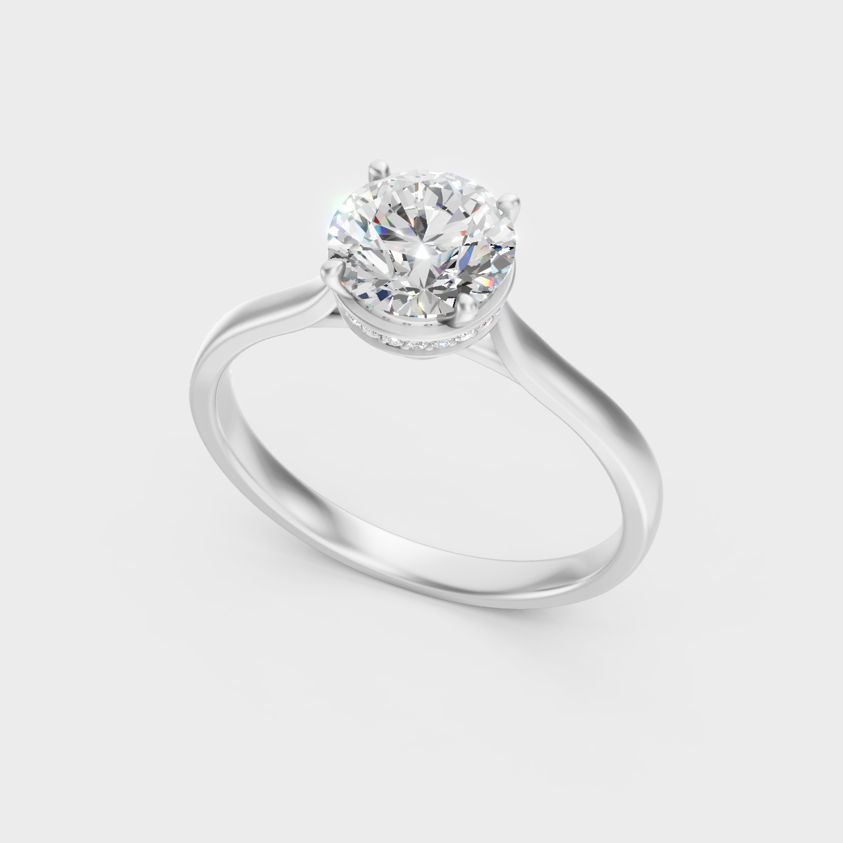 Sleek White Gold Hidden Halo Ring Featuring A Igi Certified Round Lab Diamond