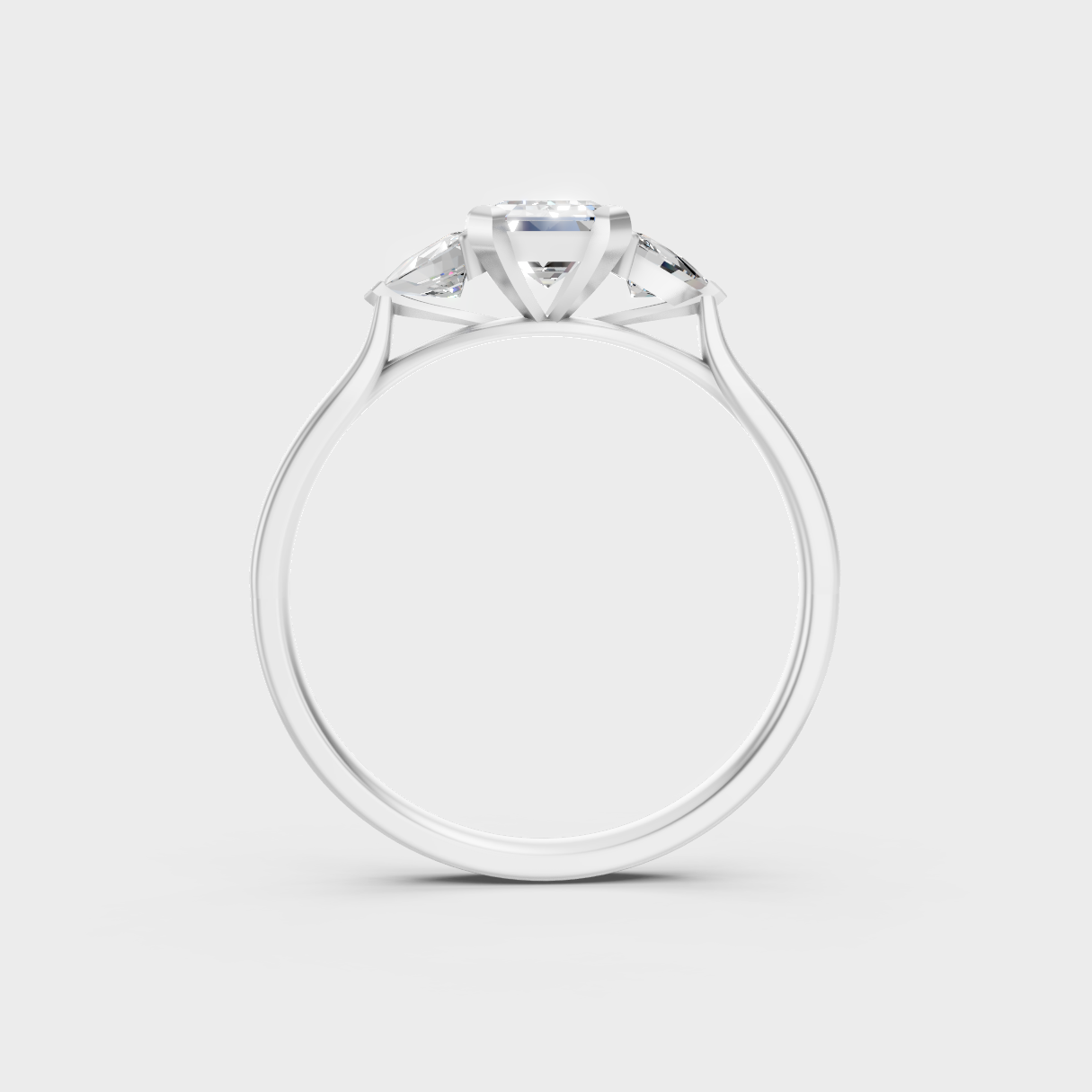 White Gold Emerald And Trillion Lab-Grown Diamond Ring With Hallmark Gold Quality