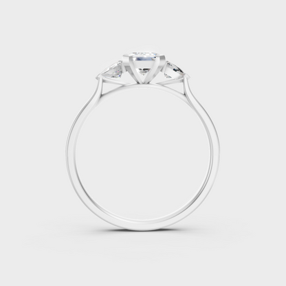 White Gold Emerald And Trillion Lab-Grown Diamond Ring With Hallmark Gold Quality