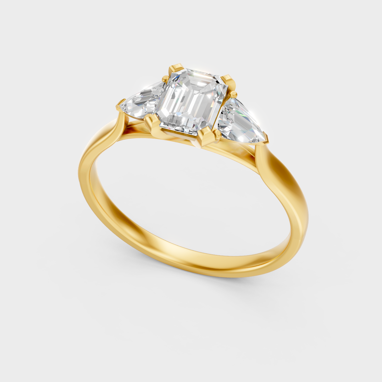Sustainable Yellow Gold Ring With Igi Certified Emerald And Trillion-Cut Lab-Grown Diamonds