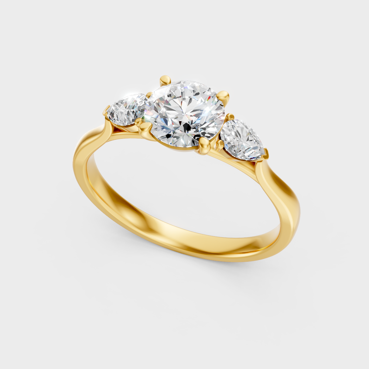 Classic 14K Yellow Gold Three-Stone Engagement Ring Featuring A 1.50Ct Lab Diamond