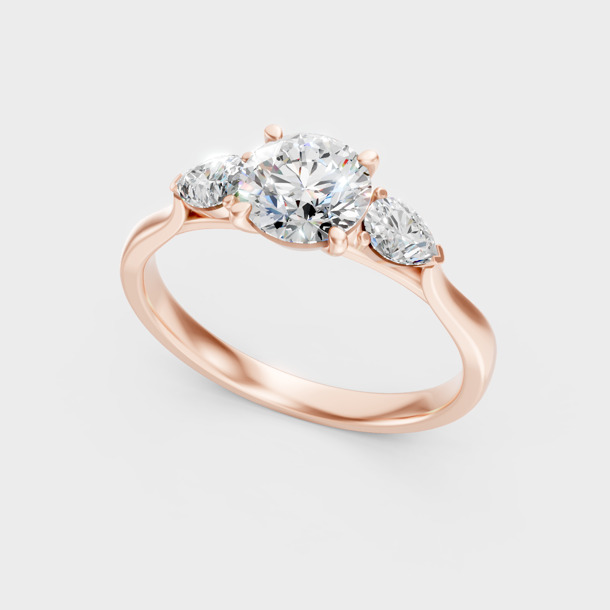  Sleek 14K Rose Gold Engagement Ring Featuring A GLI Certified 1.50Ct Trio Lab Diamond