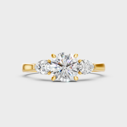 Certified 1.50 Carat Round And Pear-Cut Trio-Stone Lab-Grown Diamond Ring In 18K Yellow Gold