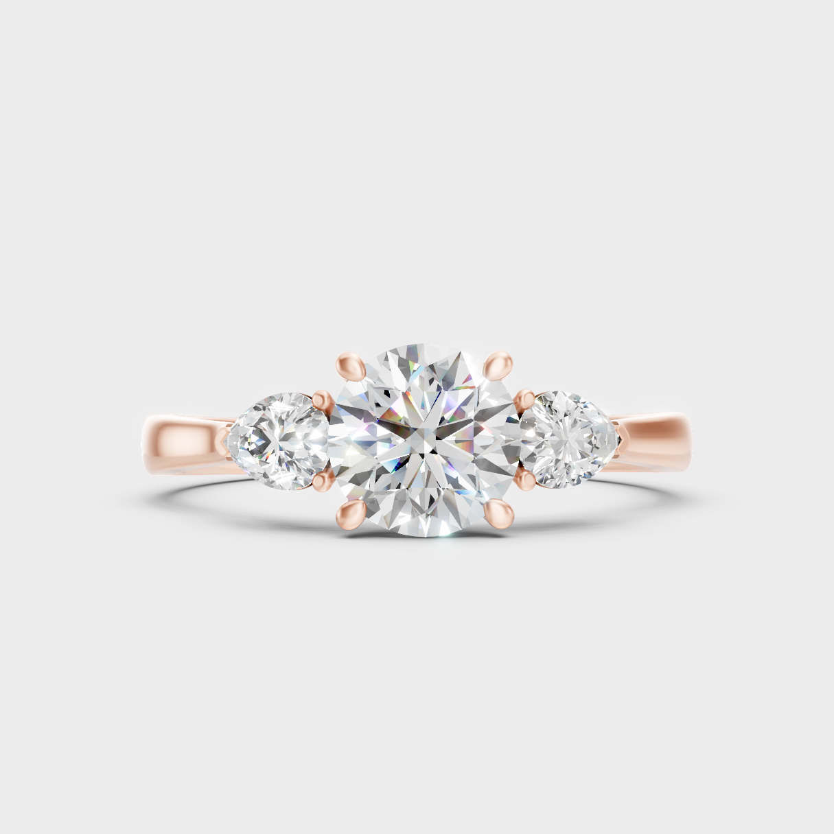 Romantic 18K Rose Gold Trio-Stone Ring With 1.50Ct Round And Pear Lab-Grown Diamonds