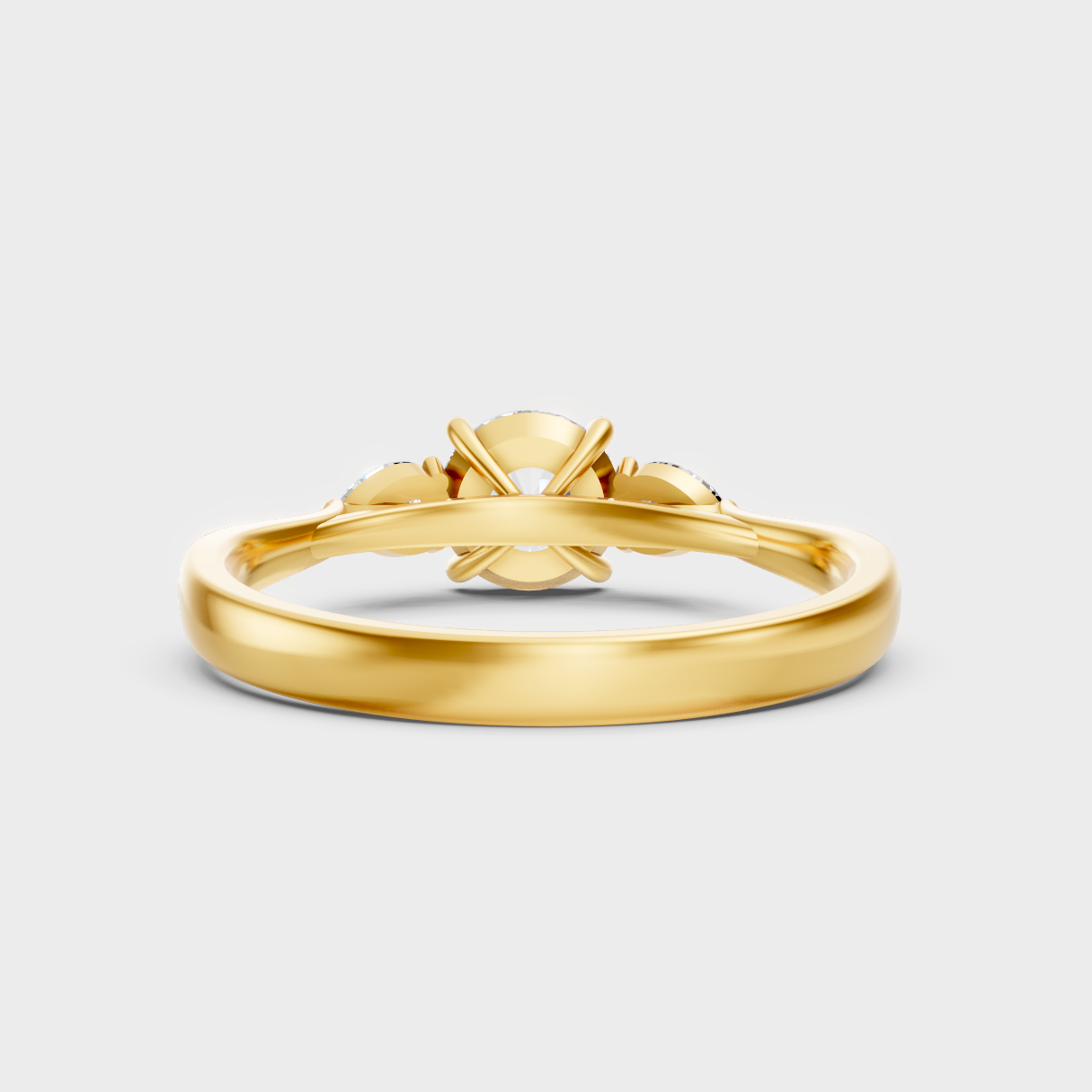 Customizable Yellow Gold Three-Stone Ring Featuring Sustainable Round And Pear Diamond