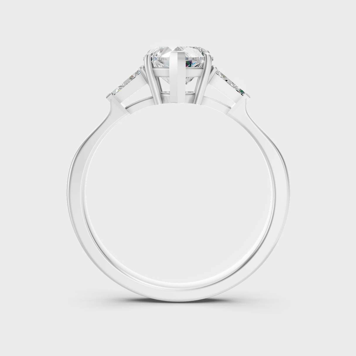 High-Polish 950 Platinum Oval-Cut Lab Diamond Ring With Trillion Side Diamonds