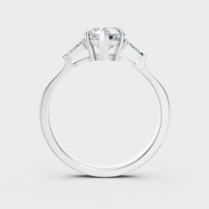 High-Polish 950 Platinum Oval-Cut Lab Diamond Ring With Trillion Side Diamonds