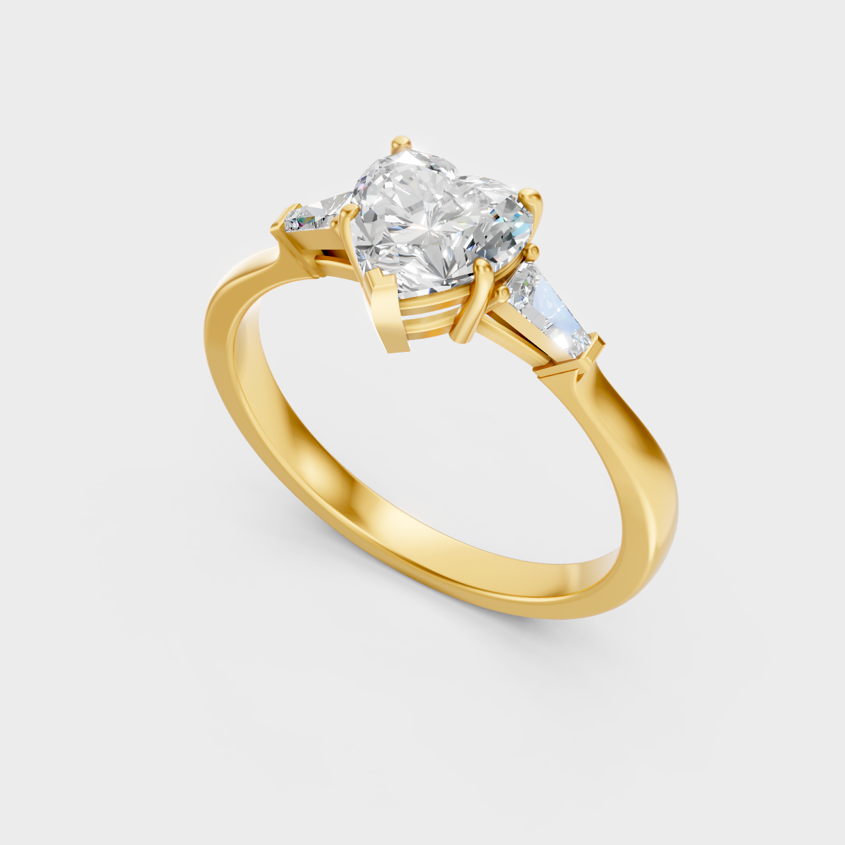 Sustainable Yellow Gold Ring With Igi Certified Heart-Cut Lab-Grown Diamonds And Baguette Accents