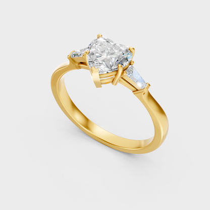Sustainable Yellow Gold Ring With Igi Certified Heart-Cut Lab-Grown Diamonds And Baguette Accents