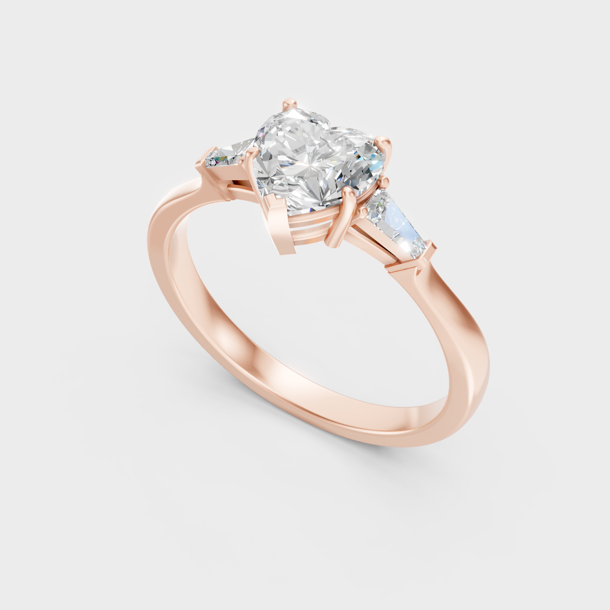  Rose Gold Heart-Shaped Lab-Grown Diamond Three-Stone Ring For Modern Ethical Luxury