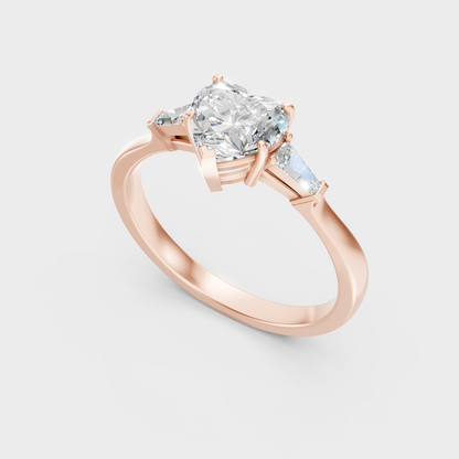  Rose Gold Heart-Shaped Lab-Grown Diamond Three-Stone Ring For Modern Ethical Luxury