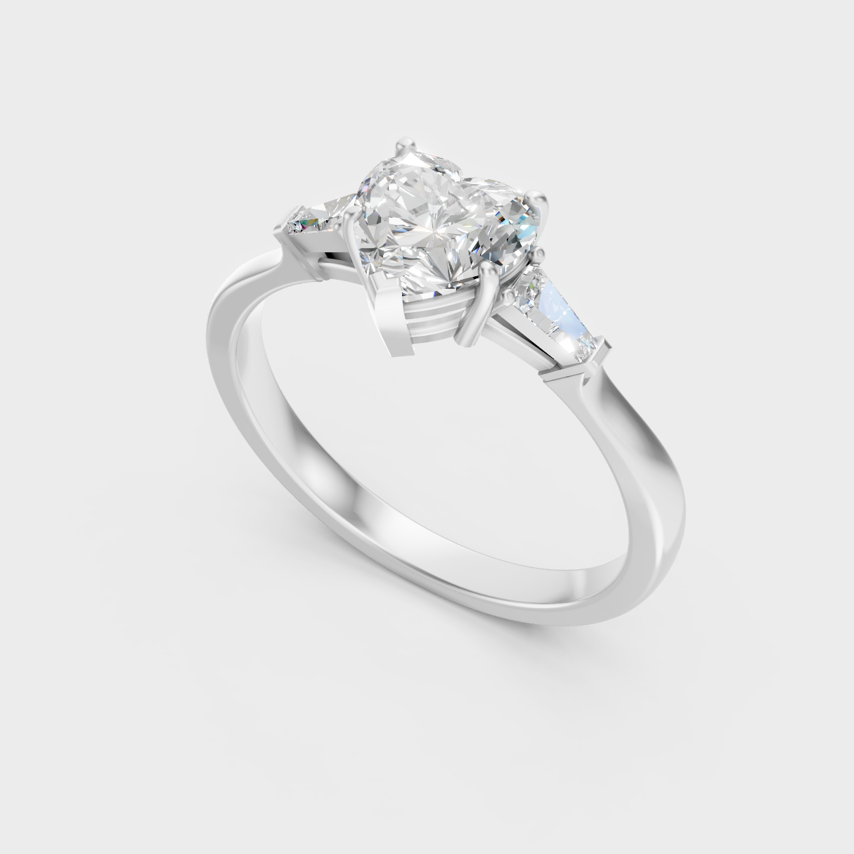 Sleek White Gold Three-Stone Ring Featuring A Igi Certified 1Ct Heart-Cut Diamond