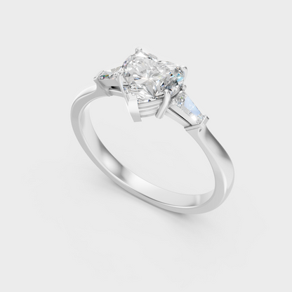 Sleek White Gold Three-Stone Ring Featuring A Igi Certified 1Ct Heart-Cut Diamond