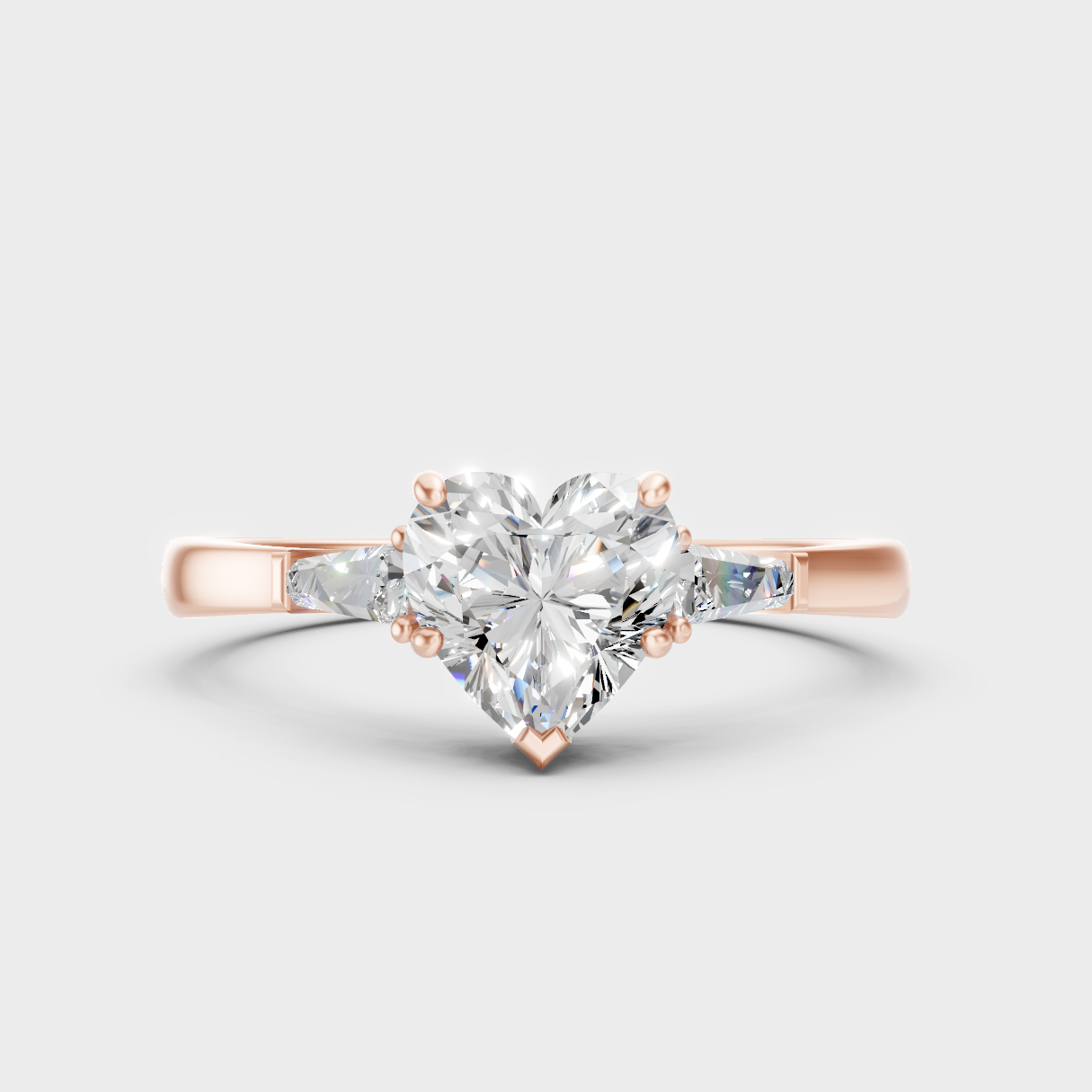 Unique Rose Gold Ring Featuring A Igi Certified Heart-Cut And Baguette Side Stones