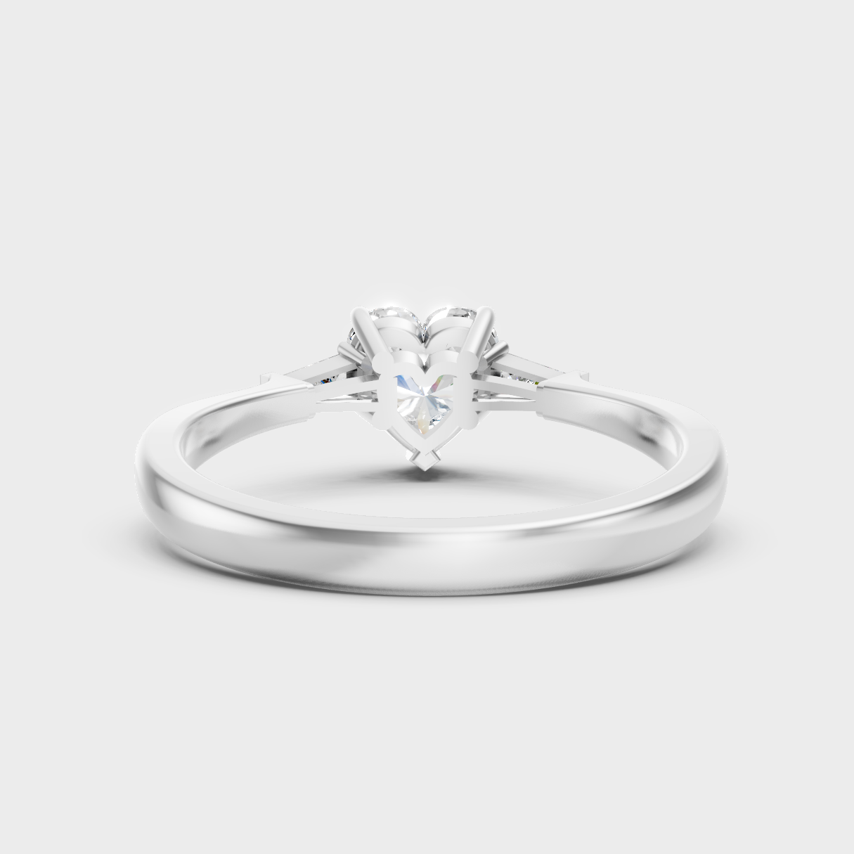  White Gold Heart And Baguette Lab-Grown Diamond Ring With Hallmark Gold Quality