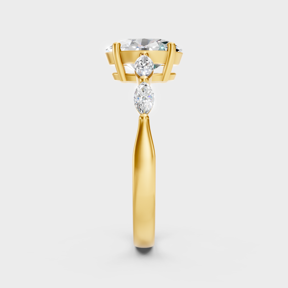  Yellow Gold Oval-Cut Diamond Ring With Marquise Accents For An Ethical Style