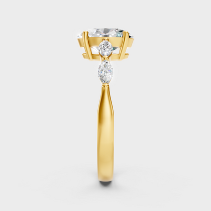  Yellow Gold Oval-Cut Diamond Ring With Marquise Accents For An Ethical Style