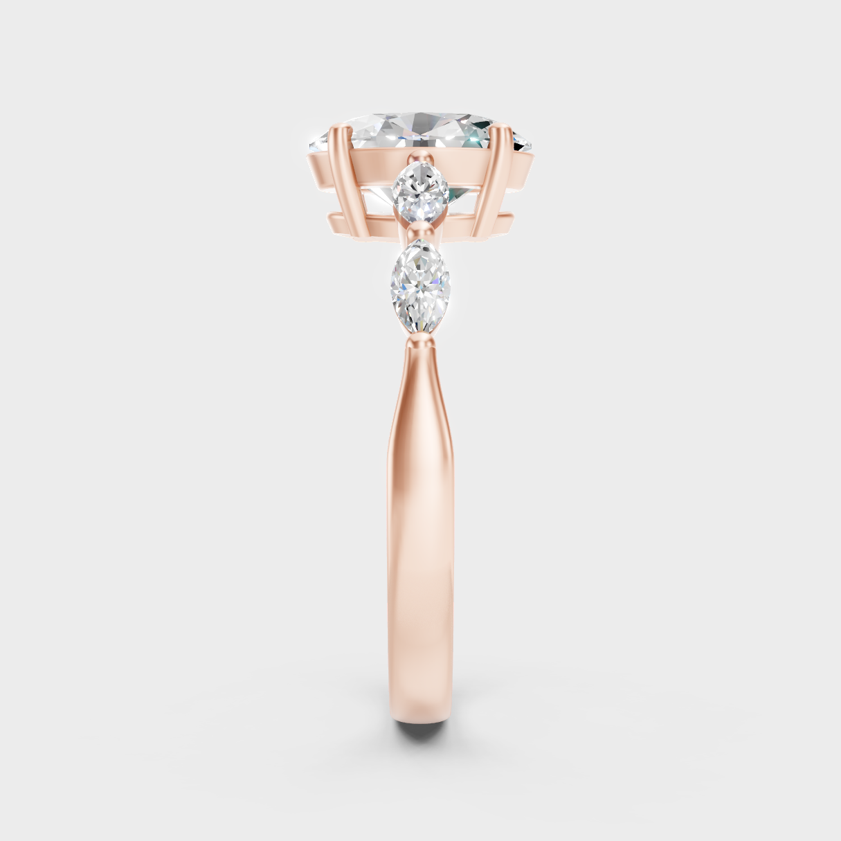 Modern Rose Gold Engagement Ring With A Brilliant Sustainable Oval-Cut Diamond Trio