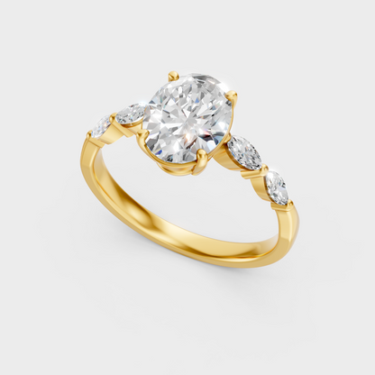 Sustainable Yellow Gold Ring With Igi Certified Oval And Marquise-Cut Lab-Grown Diamonds