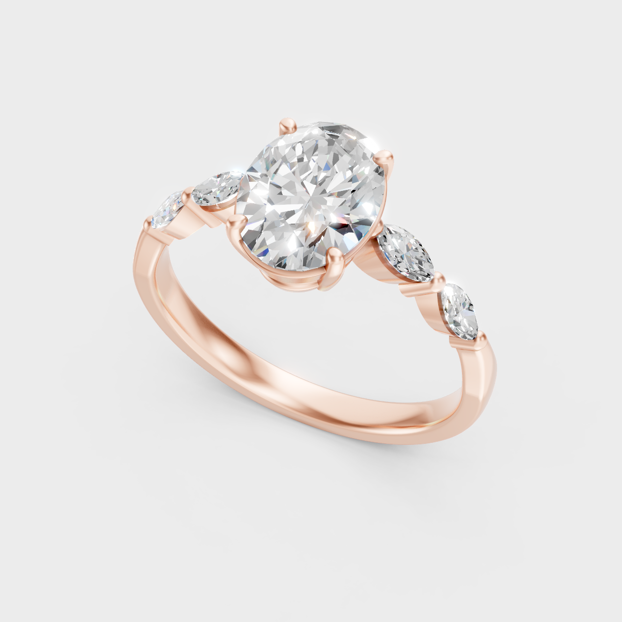 Rose Gold Oval-Cut Lab-Grown Diamond Three-Stone Ring For Modern Ethical Luxury
