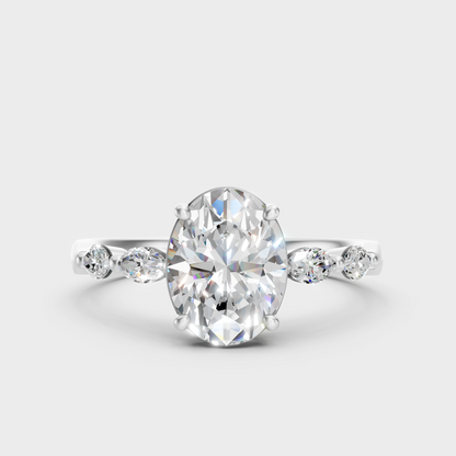 Sleek White Gold Three-Stone Ring Featuring A Igi Certified Oval-Cut Diamond