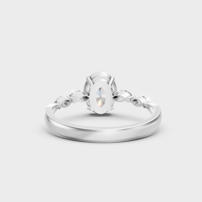 White Gold Oval-Cut Lab Diamond Three-Stone Ring For Sophisticated Eco-Friendly Luxury