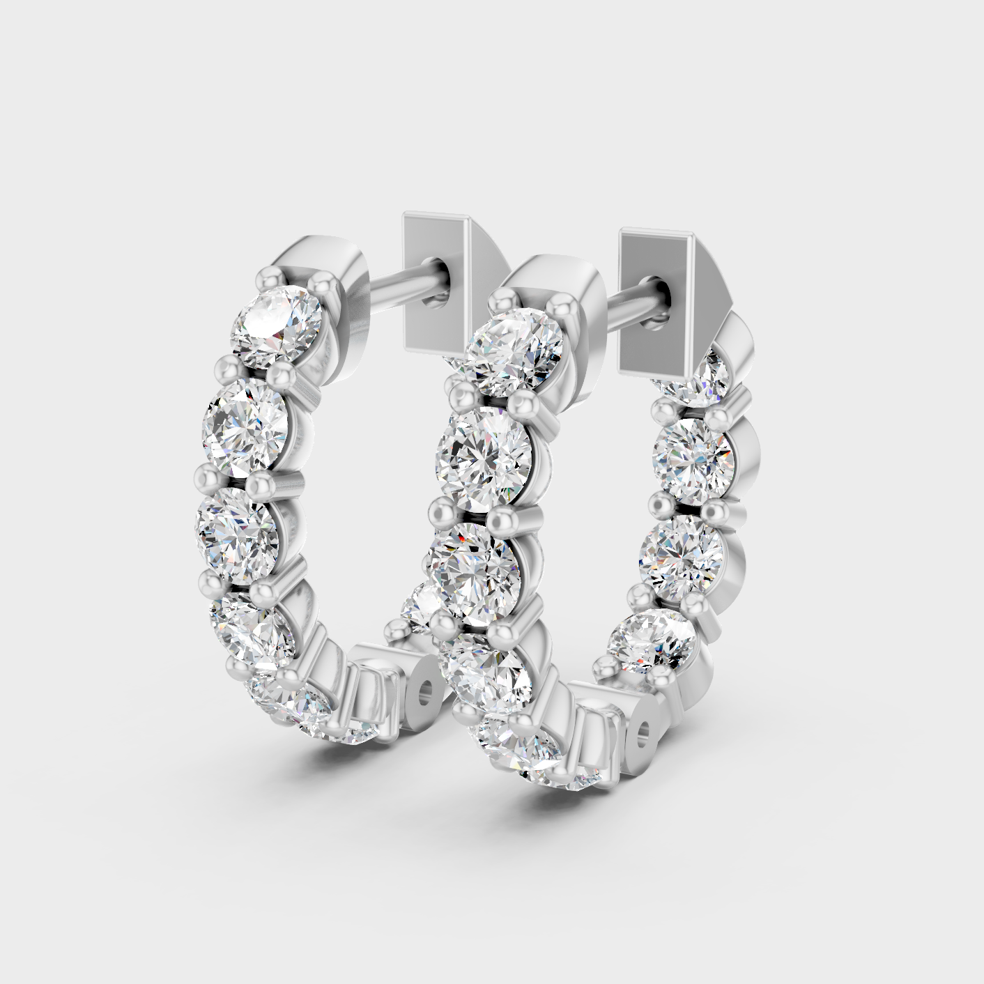 White Gold Round Diamond Hoop Earrings 1.60 Ct Lab Grown Timeless Style