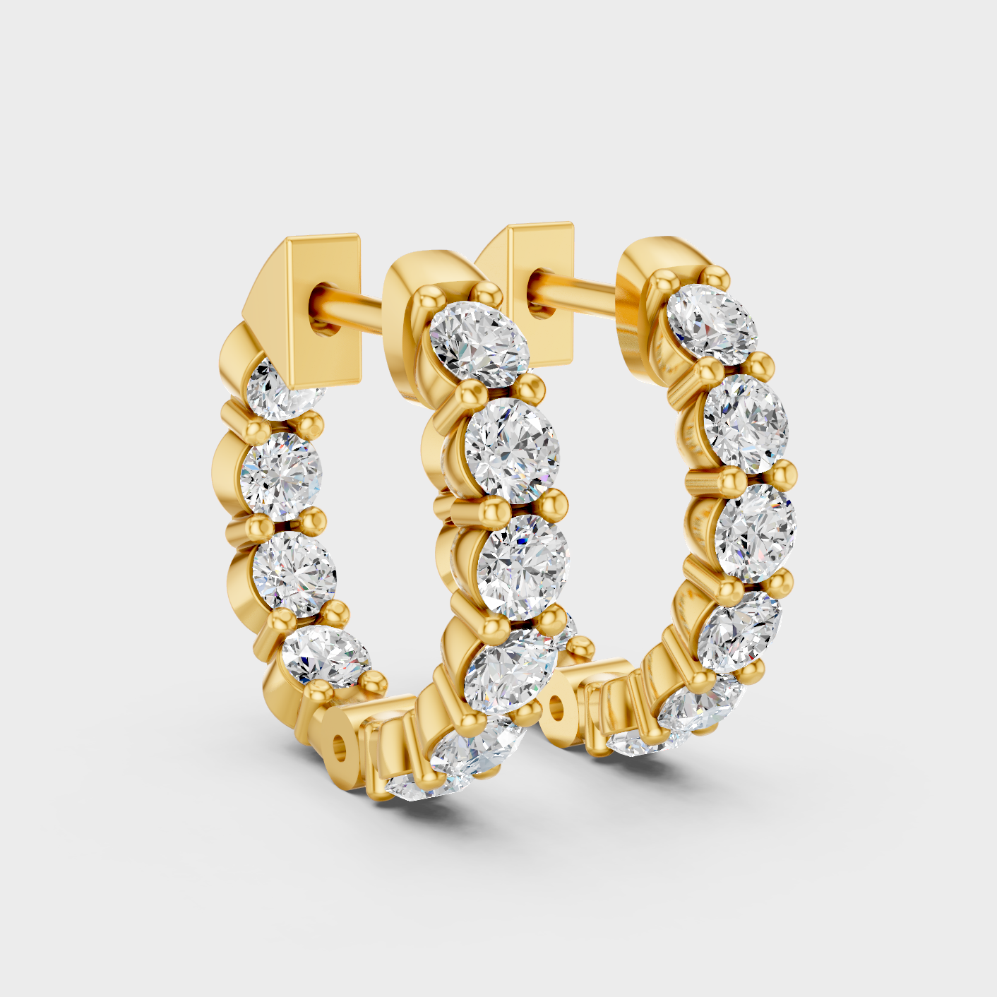 Yellow Gold Round Cut Diamond Hoop Earrings 1.60 Ct Lab Created Brilliant Sparkle