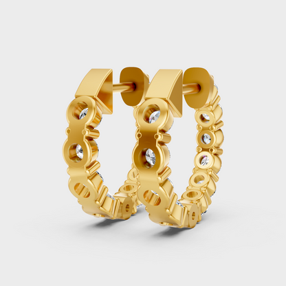 9K 14K 18K Yellow Gold Round Diamond Hoop Earrings 1.60 Ct Lab Grown Fine Jewelry