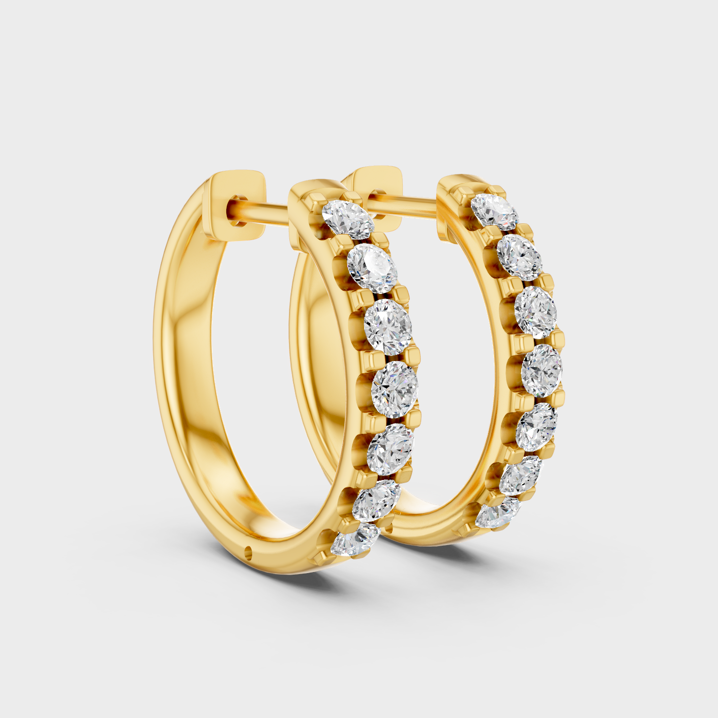 Yellow Gold Round Cut Diamond Hoop Earrings 0.70 Ct Lab Created Brilliant Sparkle