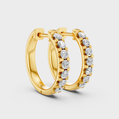 Yellow Gold Round Cut Diamond Hoop Earrings 0.70 Ct Lab Created Brilliant Sparkle