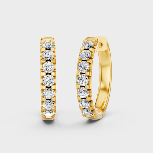 0.70 Ct Total Round Lab Grown Diamond Hoop Earrings In Yellow Gold Luxury Jewelry