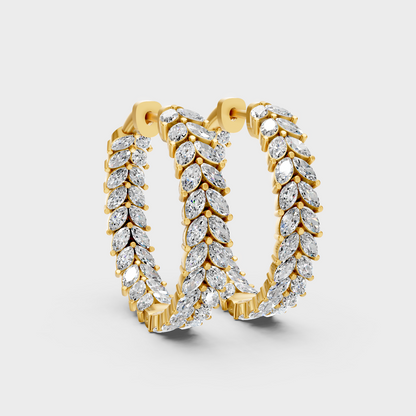 Yellow Gold Marquise Cut Diamond Hoop Earrings 7.04 Ct Lab Created Brilliant Sparkle