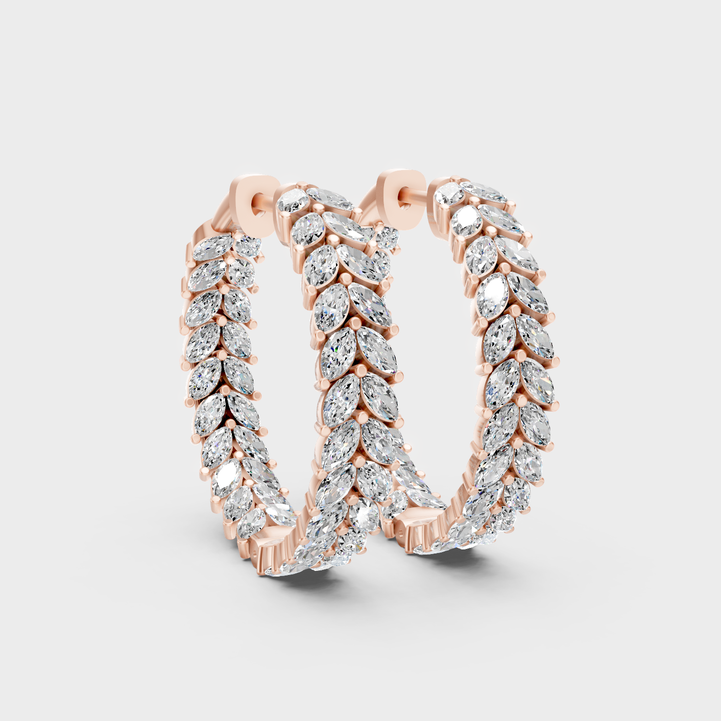 Rose Gold Marquise Diamond Hoop Earrings 3.52 Ct Each Ethical Lab Grown Jewelry