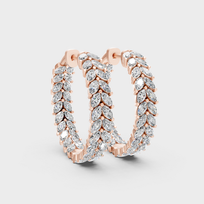 Rose Gold Marquise Diamond Hoop Earrings 3.52 Ct Each Ethical Lab Grown Jewelry