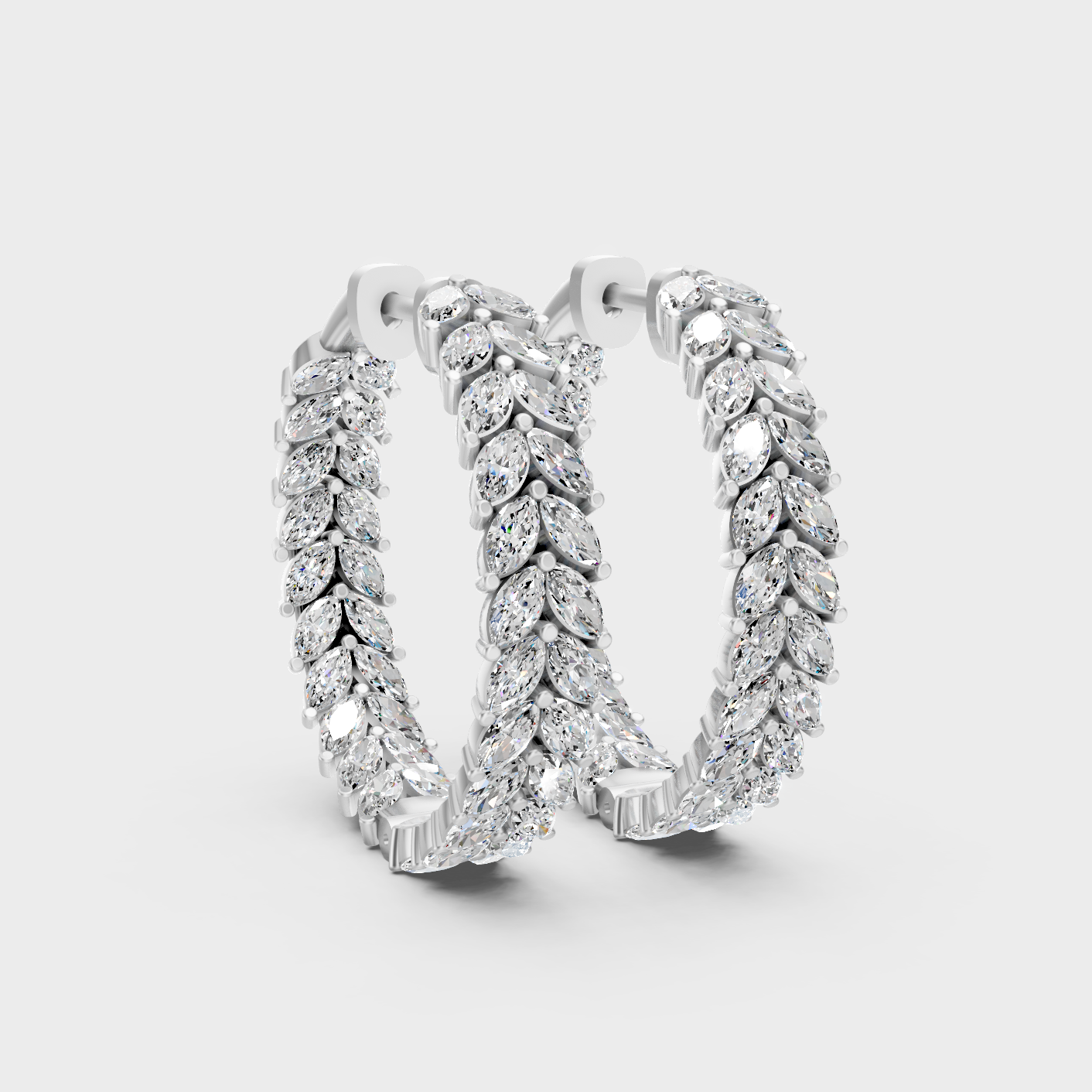 Platinum 950 Marquise Diamond Hoop Earrings 7.04 Ct Lab Grown High End Luxury