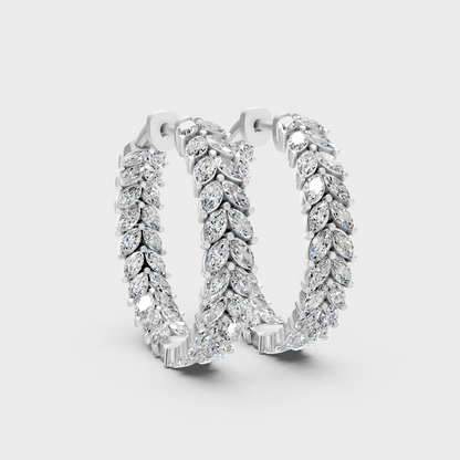 Platinum 950 Marquise Diamond Hoop Earrings 7.04 Ct Lab Grown High End Luxury