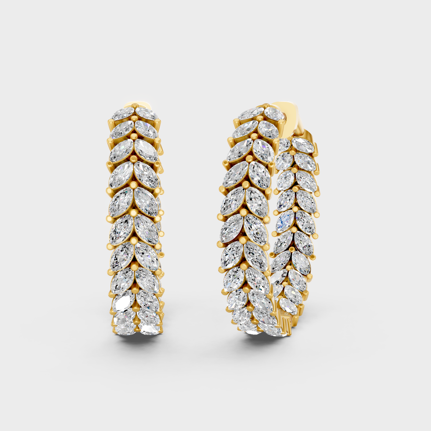 7.04 Ct Total Marquise Lab Grown Diamond Hoop Earrings In Yellow Gold Luxury Jewelry