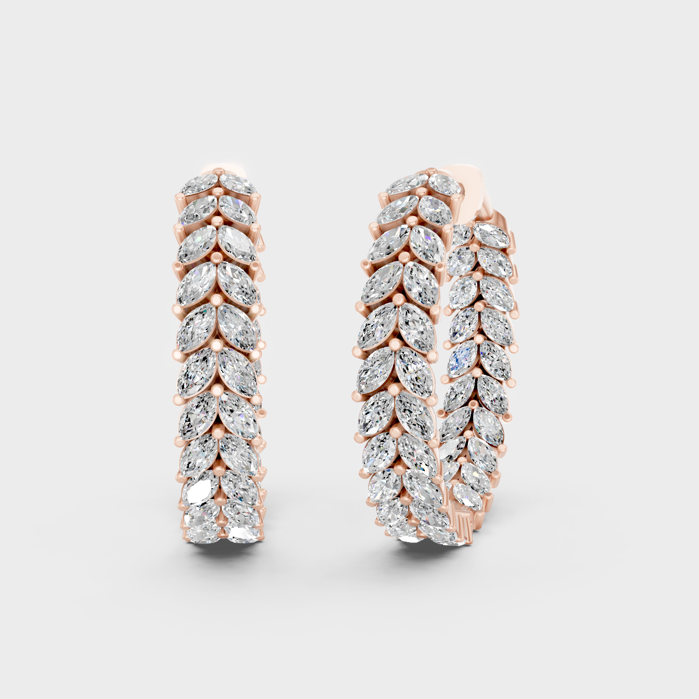 3.52 Ct Each Marquise Diamond Hoop Earrings Lab Grown In Rose Gold Statement Style