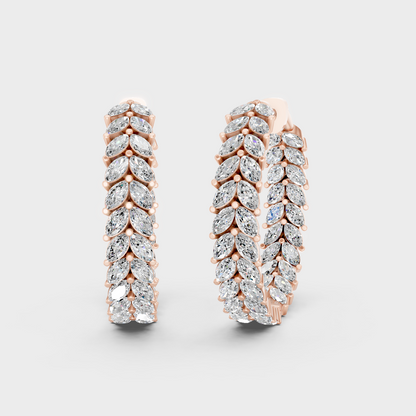 3.52 Ct Each Marquise Diamond Hoop Earrings Lab Grown In Rose Gold Statement Style