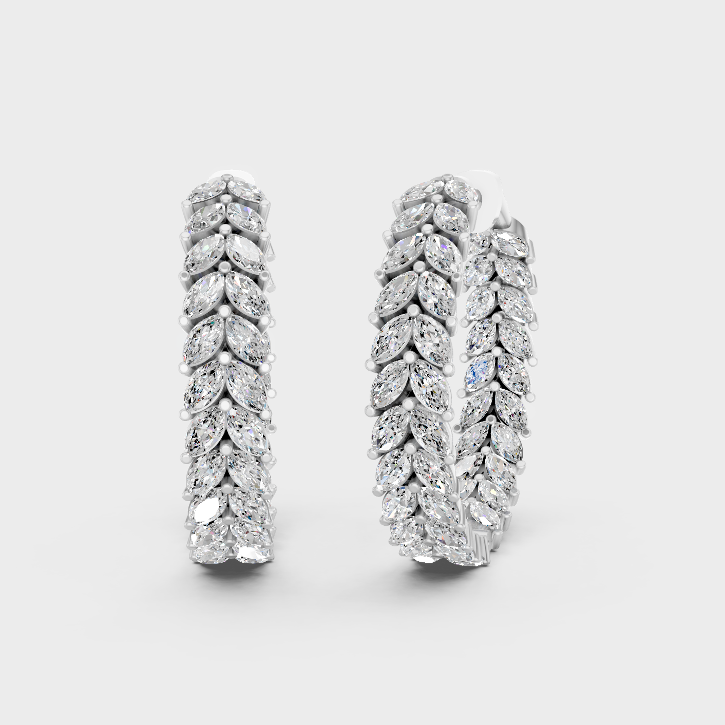 White Gold 7.04 Ct Lab Grown Marquise Diamond Hoop Earrings GLI Certified Fine Jewelry