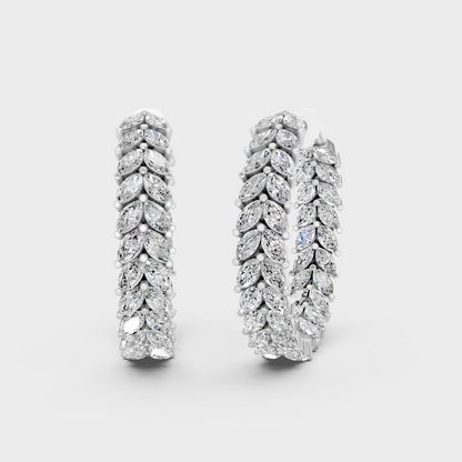 White Gold 7.04 Ct Lab Grown Marquise Diamond Hoop Earrings GLI Certified Fine Jewelry